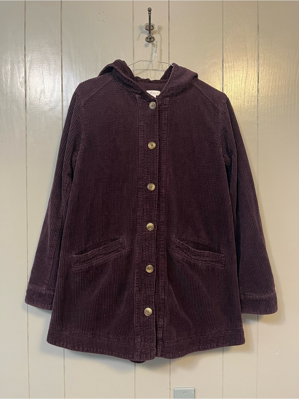 J. Jill Corduroy Long Sleeve Button Front Jacket Womens Size XS Plum Hooded Y2K